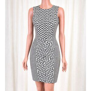 NikiBiki Geometric Stripe Bodycon Mini Dress Black Cream Size S Career Work